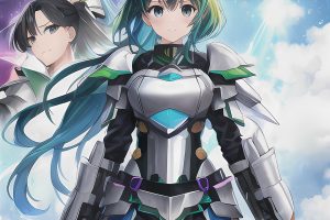 抖漫奇幻冒险漫画《龙脉传承者》封面，少年手持神器站在古代遗迹顶端，背景壮阔山河